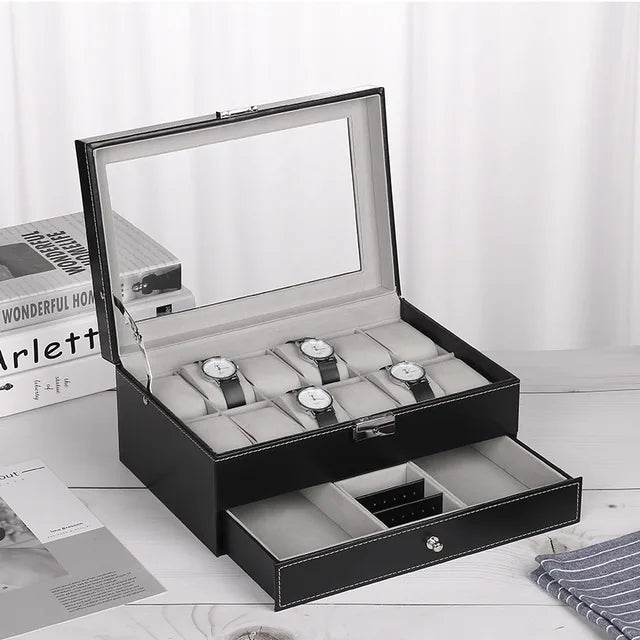 12-Slot Lockable Watch Box for Secure Storage – Perfect for Watch Collectors