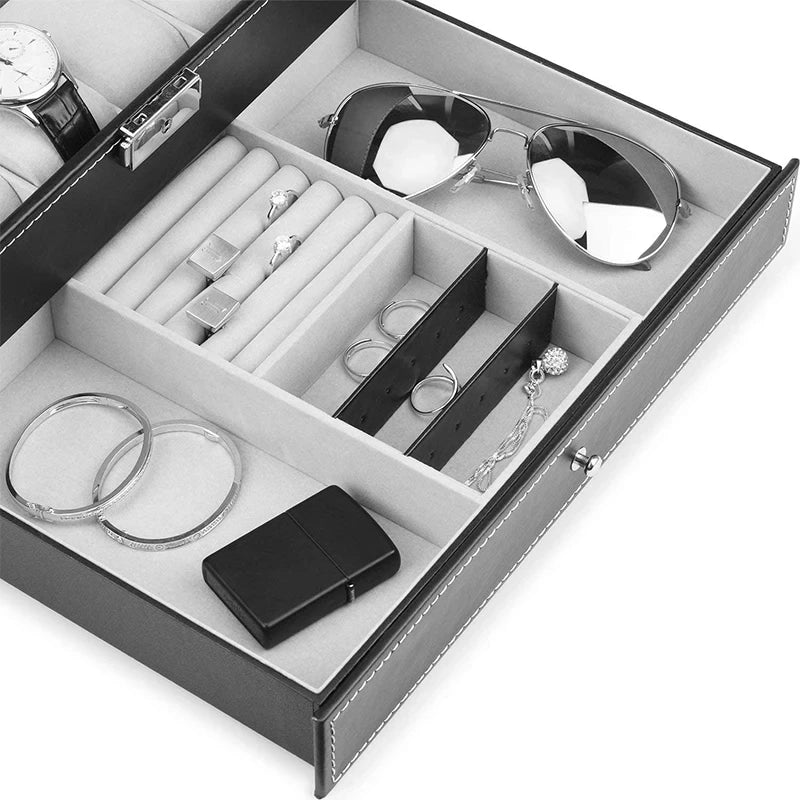 12-Slot Lockable Watch Box for Secure Storage – Perfect for Watch Collectors