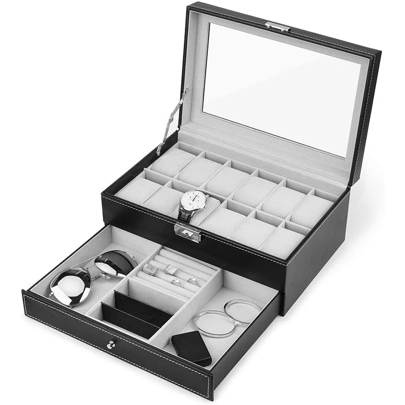 12-Slot Lockable Watch Box for Secure Storage – Perfect for Watch Collectors