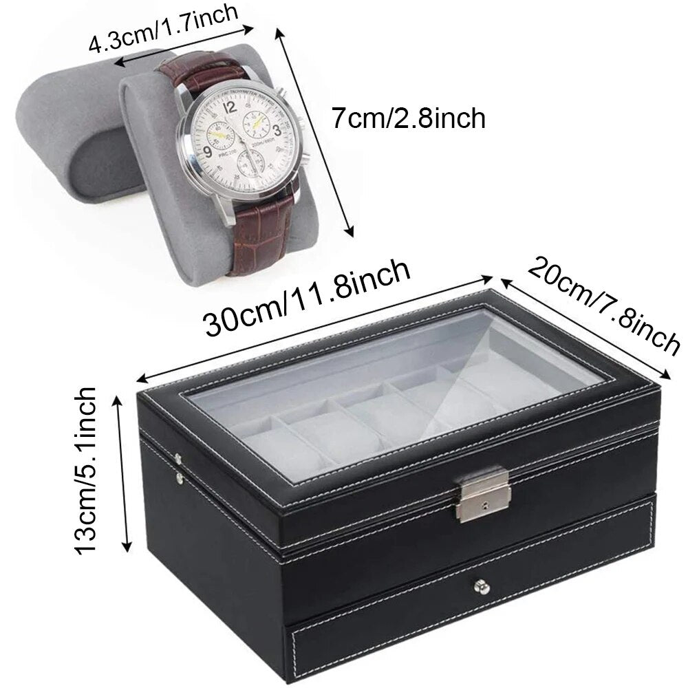 12-Slot Lockable Watch Box for Secure Storage – Perfect for Watch Collectors