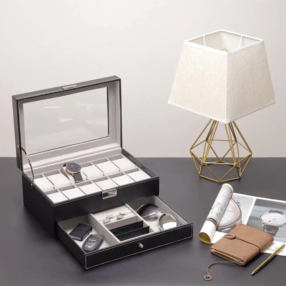 12-Slot Lockable Watch Box for Secure Storage – Perfect for Watch Collectors
