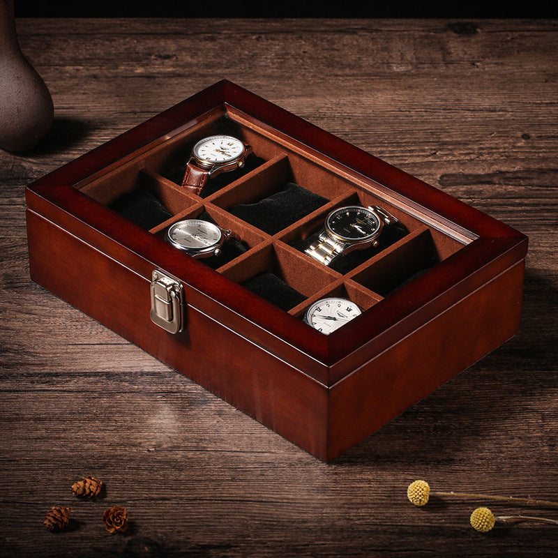 Wooden Watch Box With Glass Top - 8 Slot