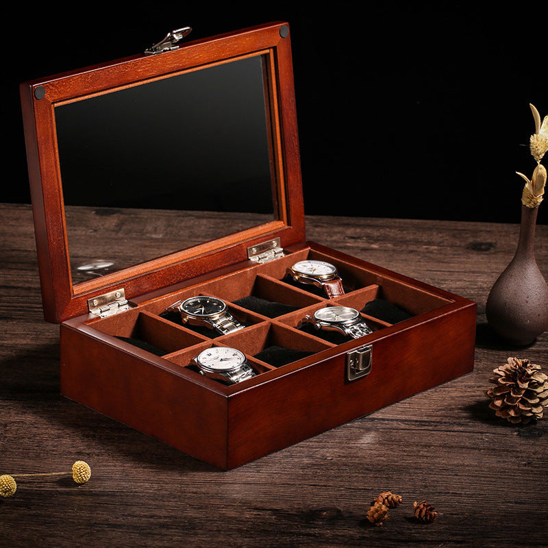 Wooden Watch Box With Glass Top - 8 Slot