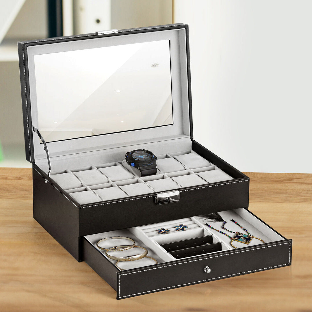 12-Slot Lockable Watch Box for Secure Storage – Perfect for Watch Collectors