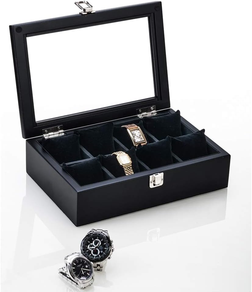 Wooden Watch Box With Glass Top - 8 Slot