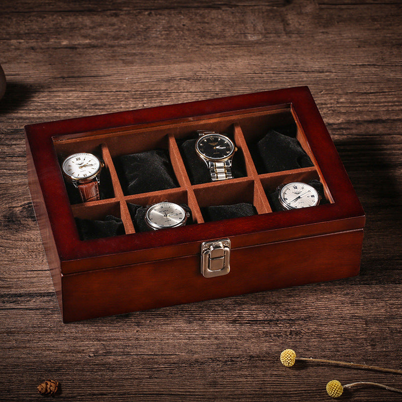 Wooden Watch Box With Glass Top - 8 Slot