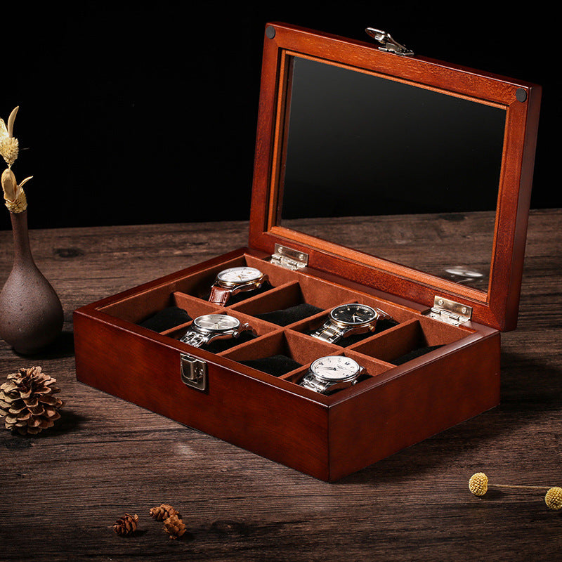 Wooden Watch Box With Glass Top - 8 Slot